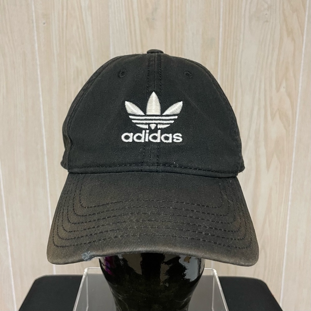 Adidas Strapback Black Trefoil Logo Spell Out Adjustable Cotton Mens Hat Cap